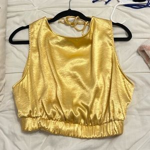 Cinch waist open back metallic top